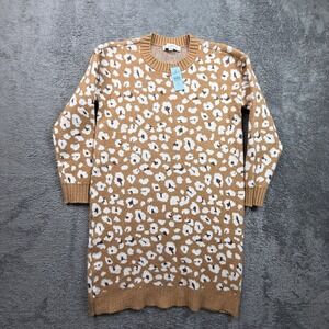 LOFT Sweater Dress Womens Small Petite Brown White Shimmer Animal Print NWT New
